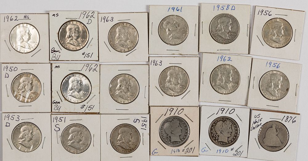 Appraisal: Silver half dollars Silver half dollars to include eleven Barber