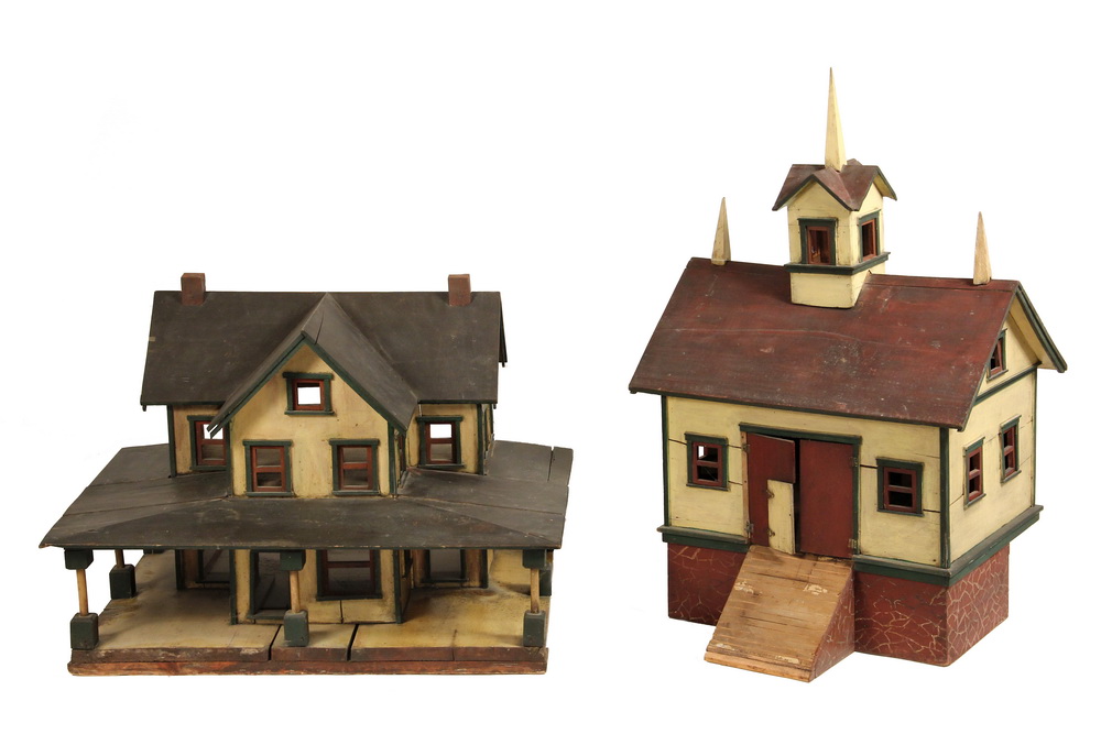 Appraisal: FOLK ART HOUSE AND BARN MODELS - Bank Barn and