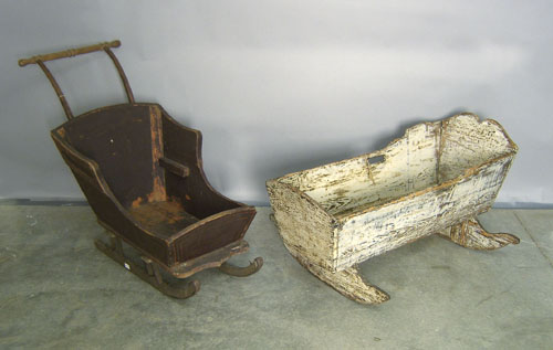 Appraisal: Painted cradle together with a sleigh