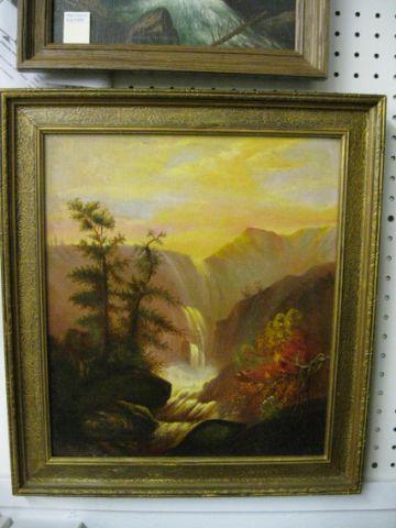 Appraisal: Victorian Oil on Canvas Waterfall Scene luministic image area x