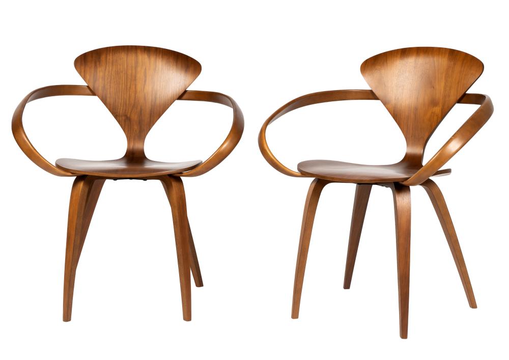 Appraisal: PAIR OF CHERNER ARMCHAIRS walnut finish wood each with label