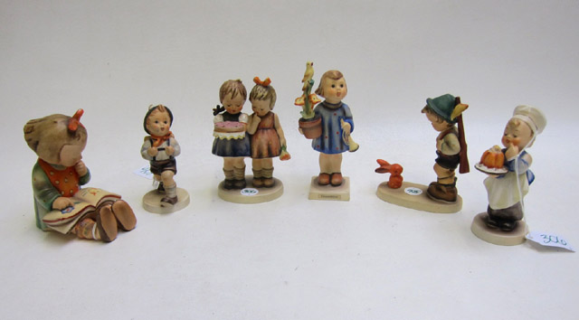 Appraisal: SIX HUMMEL FIGURINES soft paste porcelain TM- - Book Worm