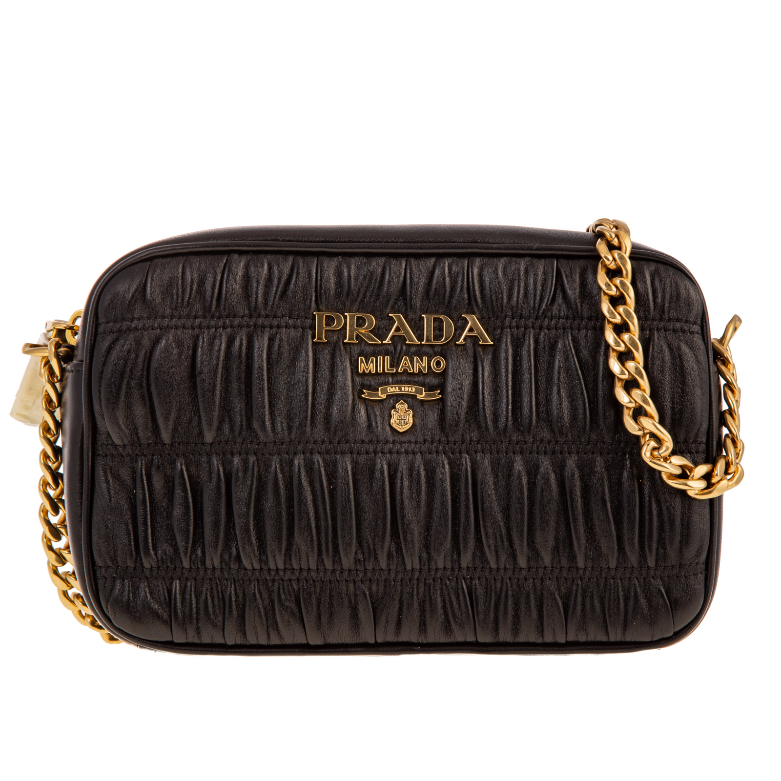 Appraisal: A PRADA BLACK GUAFRE CROSSBODY A black leather Prada Guafre