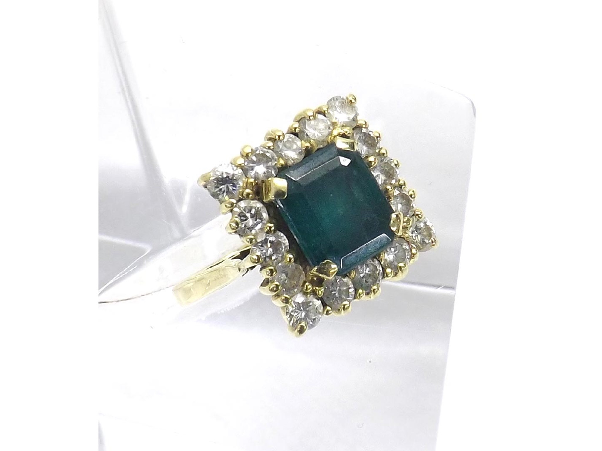 Appraisal: - -A ct yellow gold emerald and diamond square cluster