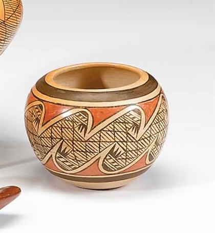 Appraisal: Hopi polychrome pottery seed jar signed fannie nampeyo Decorated in