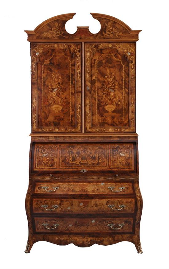 Appraisal: DUTCH BAROQUE STYLE MARQUETRY-INLAID SECRETARY BOOKCASE late th century in