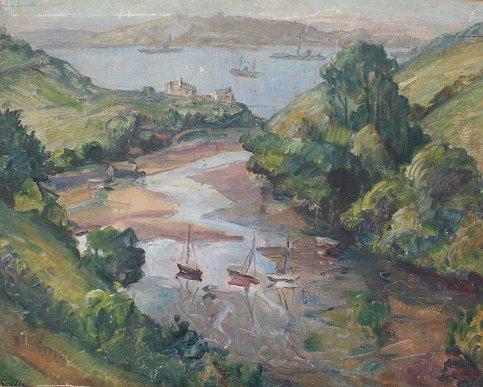 Appraisal: IMPRESSIONIST HARBOR VIEW FROM ABOVE OIL B Battleships and boats