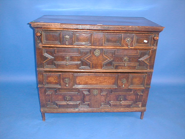 Appraisal: A Jacobean period oak chest of four drawers