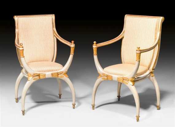 Appraisal: PAIR OF PAINTED FAUTEUILS CURULES Directoire probably northern Italy circa