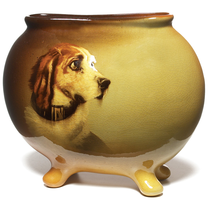 Appraisal: Owens Utopian vase brown glaze with a nicely executed portrait