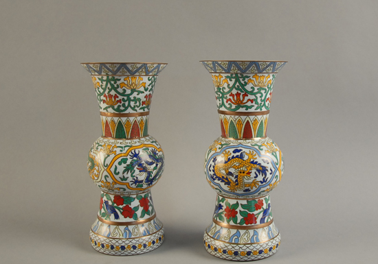 Appraisal: A Pair of Gu Form Chinese Cloisonne Vases with allover