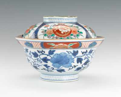 Appraisal: Chinese Imari Style Porcelain Covered Footed Bowl Two-piece Imari style