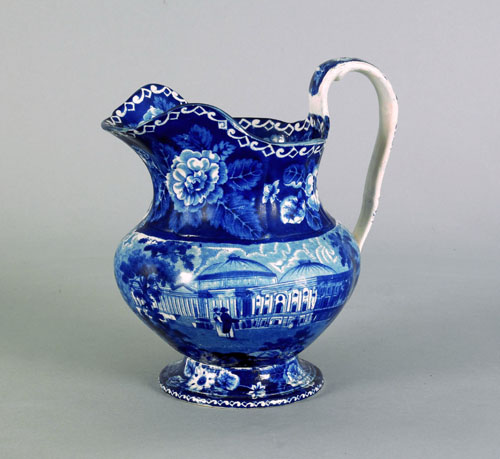 Appraisal: Historical blue Staffordshire pitcher th c depicting The Capital Washington