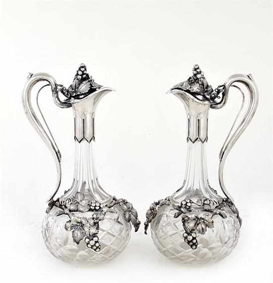 Appraisal: Pair Austro-Hungarian silver-mounted crystal decanters th century facet-cut crystal bottle