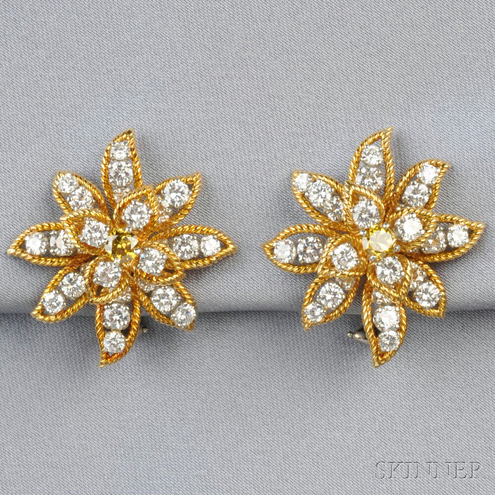 Appraisal: kt Gold Colored Diamond and Diamond Earclips each designed as