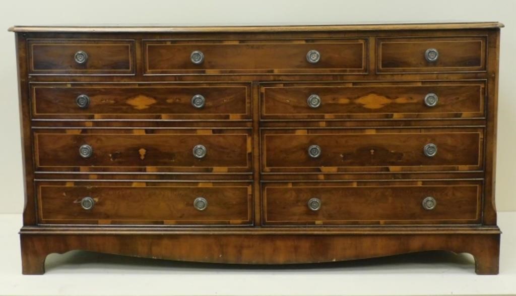 Appraisal: CUSTOM-MADE ENGLISH LONG CHEST TH CENTURY Burled exotic wood veneer