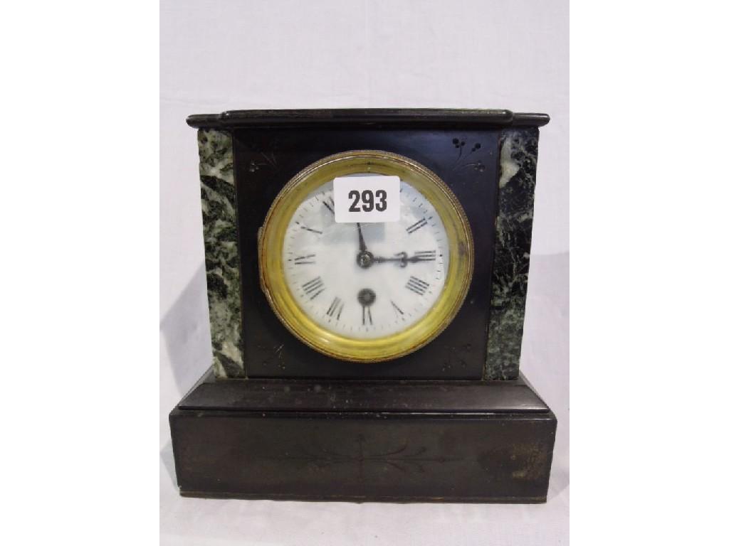 Appraisal: A Victorian black slate and marble clock garniture comprising a