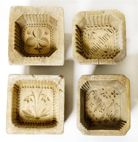 Appraisal: BUTTER MOLDS Alpine th century Carved wood Square form Interior