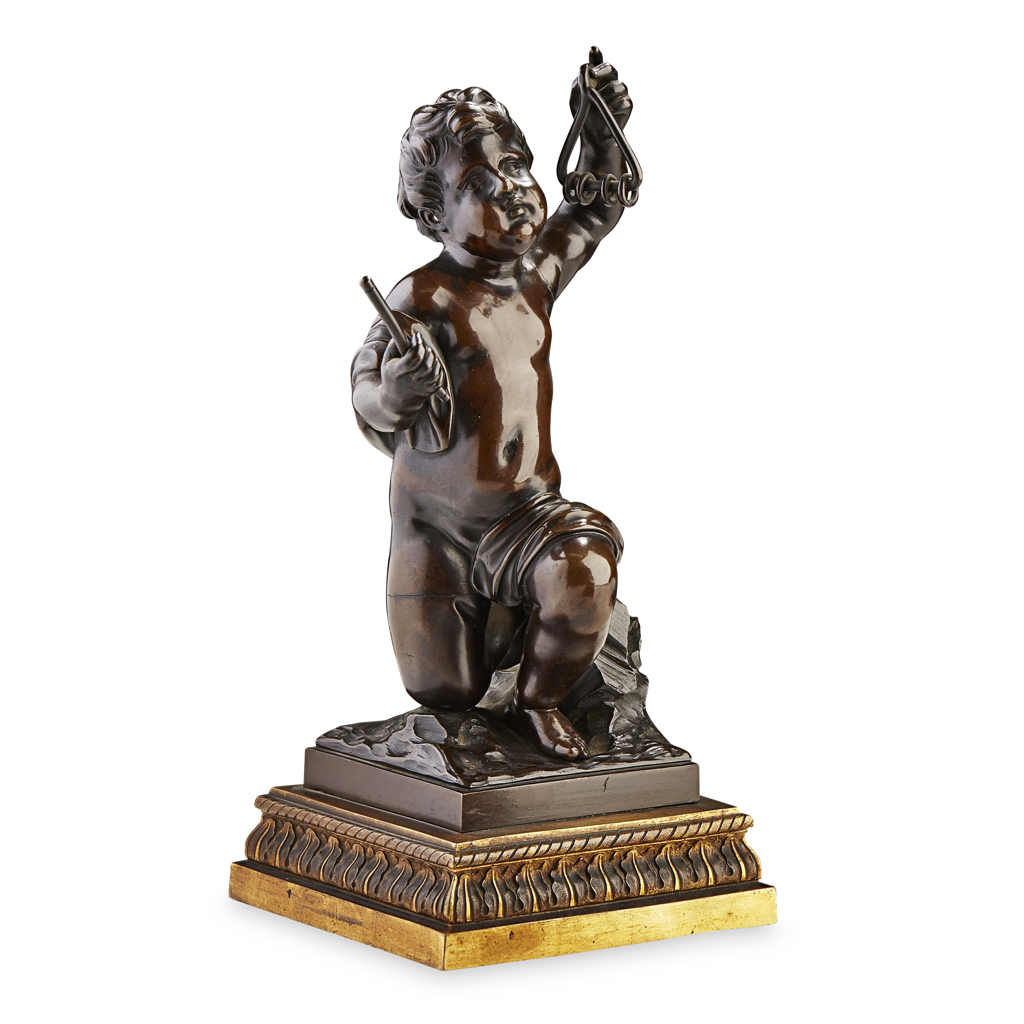 Appraisal: FRENCH BRONZE FIGURE OF A BOY PLAYING A TRIANGLE TH