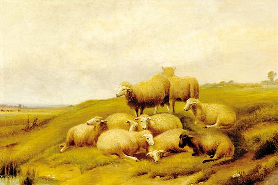 Appraisal: Thomas Sidney Cooper after British - SHEEP RESTING ALONG RIVERBANK