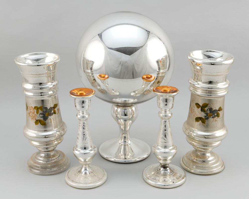 Appraisal: FIVE PIECES OF ENGLISH MERCURY GLASS TH CENTURYFIVE PIECES OF