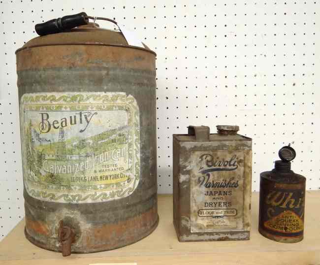 Appraisal: Lot three advertising cans including ''Beauty Galvanized Iron Can'' Whiz