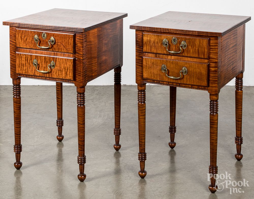 Appraisal: Pair of Gregg Perry tiger maple end tables Pair of