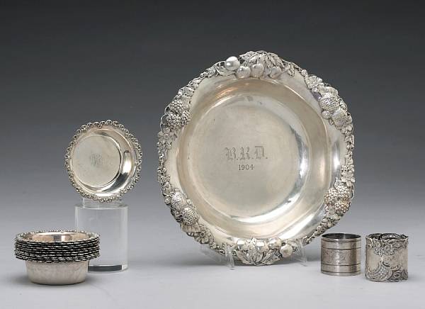 Appraisal: A group of sterling table articles Comprising bowl with applied