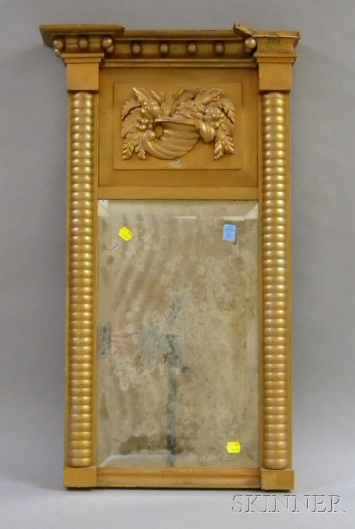 Appraisal: Gold-painted Classical Carved Wood Mirror with Cornucopia Tablet lg in