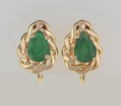 Appraisal: A Pair of Emerald Earrings k yellow gold earrings with