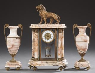 Appraisal: French Three Piece Gilt Bronze and Pink Marble Clo French