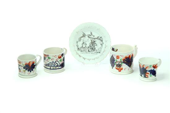 Appraisal: FOUR MUGS AND A PLATE European mid th and early