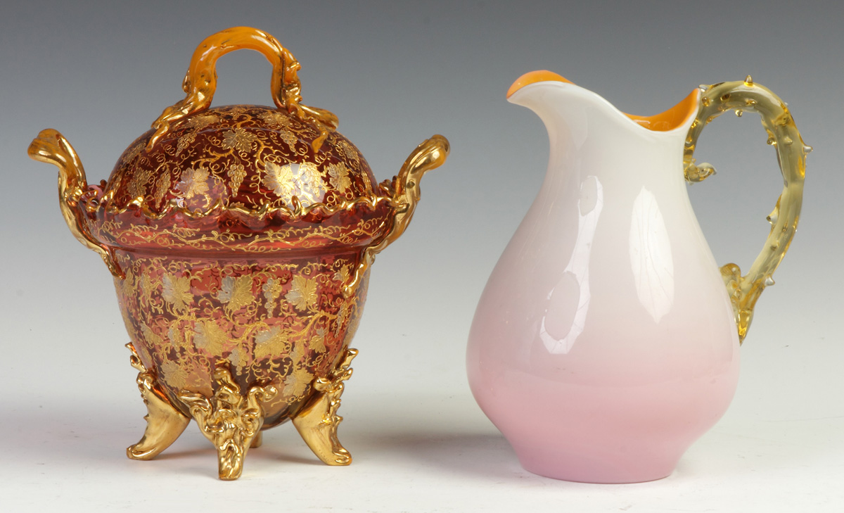 Appraisal: Enameled Covered Cranberry Compote th cent