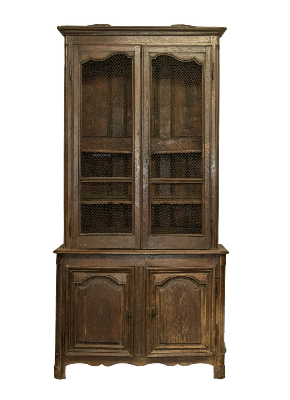 Appraisal: TWO-PART FRENCH PROVINCIAL SCREEN FRONT CUPBOARD Early th c Stepback