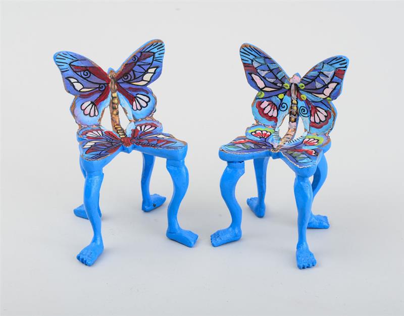 Appraisal: PEDRO FRIEDEBERG b BUTTERFLY CHAIRS Two painted wood objects both