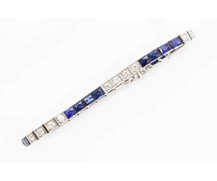 Appraisal: Ladies platinum sapphires and diamond channel set bracelet French cut