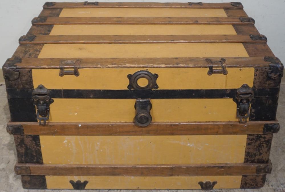 Appraisal: CLOTH WOOD AND METAL MOUNTED PACKING TRUNK X X IN