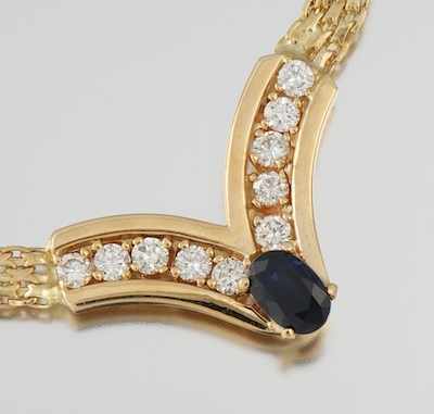 Appraisal: A Ladies' Sapphire and Diamond Necklace k yellow gold flat