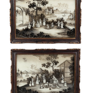 Appraisal: A Pair of Chinese Export Reverse Paintings on Glass Late