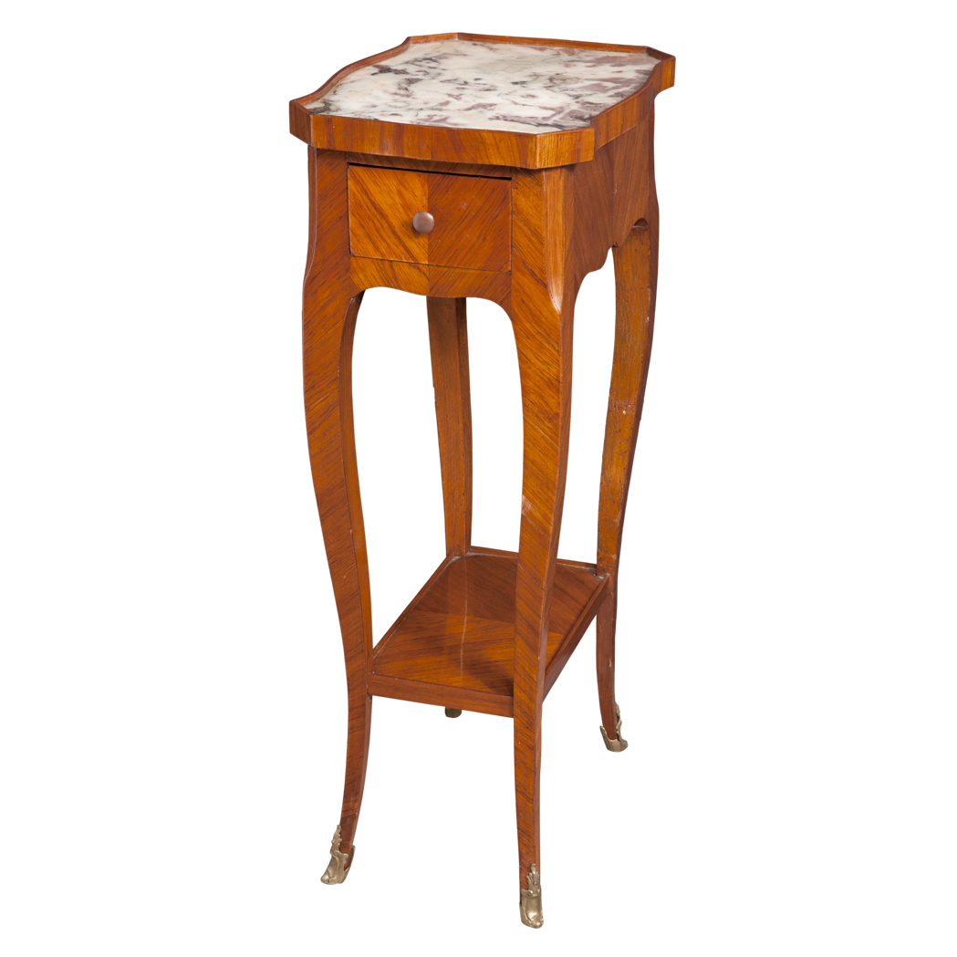 Appraisal: Louis XV Style Tulipwood Occasional Table The breche violette marble