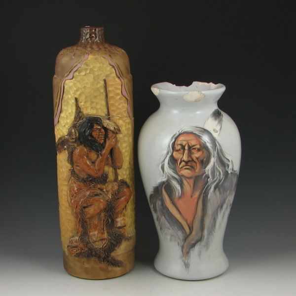 Appraisal: Two Wihoas Vases brown vase with Native American design ''h