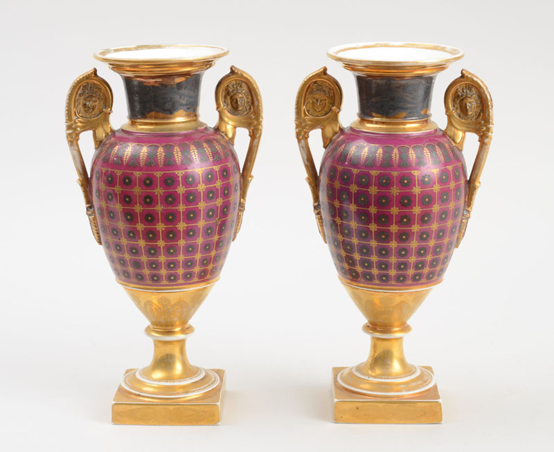 Appraisal: PAIR OF PARIS PORCELAIN SCENIC VASES Each with rural view