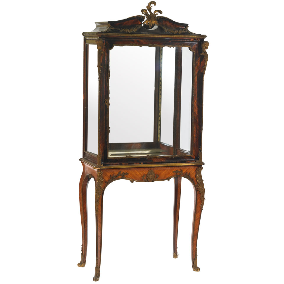 Appraisal: French Gilt Metal Mounted Tulipwood Vitrine in the Louis XV