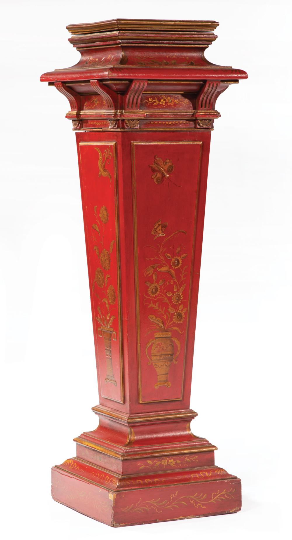 Appraisal: Continental Chinoiserie-Painted Pedestal molded rotating top reverse tapered standard shaped