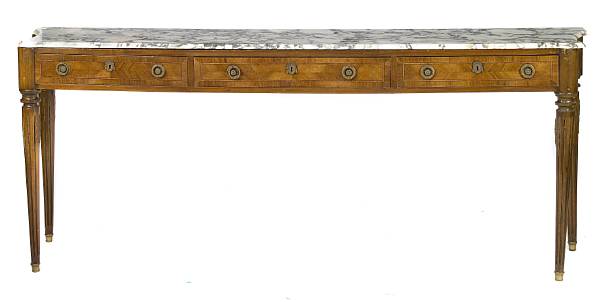 Appraisal: A Louis XVI style marble and fruitwood console table height