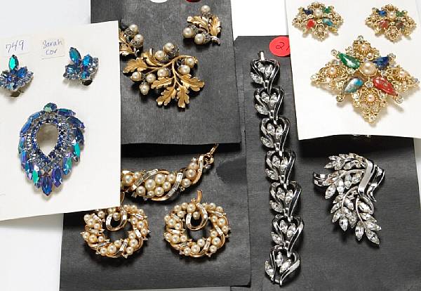 Appraisal: A collection of signed costume jewelry featuring Trifari and Sarah