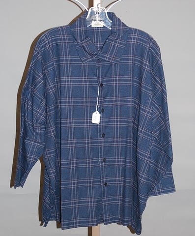 Appraisal: Eskandar blue plaid cotton long sleeve scrunch neck shirt Size