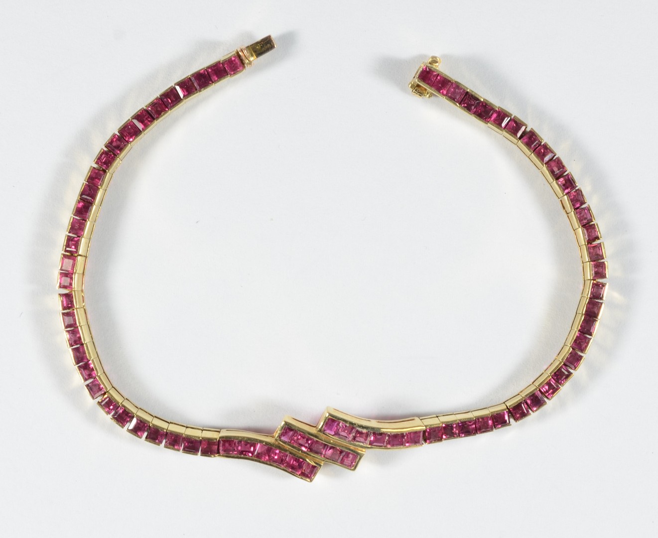 Appraisal: Unmarked YG tests at channel set ruby bracelet l