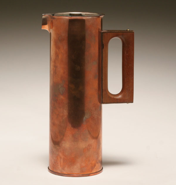 Appraisal: Finnish copper pitcher designed by Tapio Wirkkala rare copper cylindrical