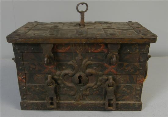 Appraisal: th th century Continental strong box of Armada type with